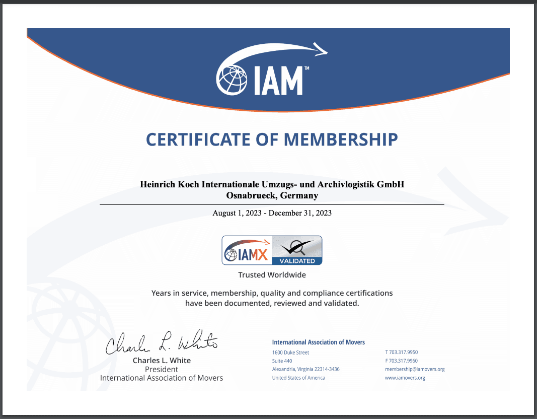 Heinrich Koch Umzugs- und Archivlogistik GmbH – Mitglied bei der IAM!